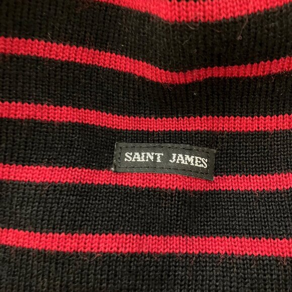 SAINT JAMES EUC Striped Breton Fisherman Sweater Jumper Red/Navy 100% Wool - Picture 7 of 9
